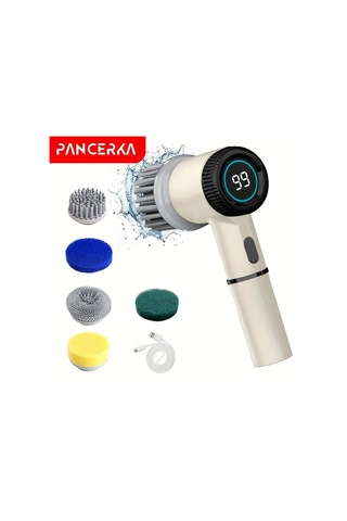 Xuweiwei Beyaz Pancerka 1 Set Elektrikli Doner Firca 5 Degistirilebilir Firca Basligi Type-c Sarj Edilebilir Dus Fircasi Banyo Mutfak Temizligi