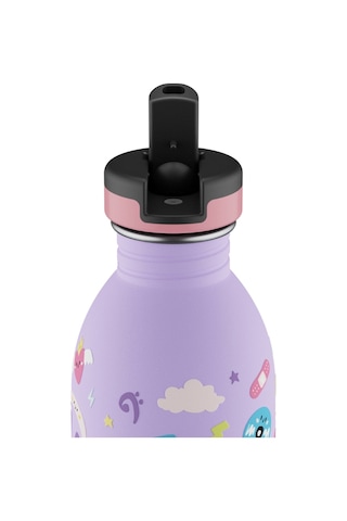 Kids Bottle Music Friends Pipetli Paslanmaz Çelik Çocuk Su Matarası 500 Ml Mor