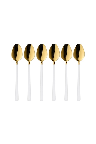 6 Parça Tatlı Kaşığı Seti, Paslanmaz Çelik, Gold Beyaz, 16 Cm, 110 Gram, Elde Yıkanabilir