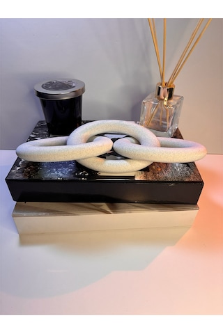 Modern Beyaz Zincir Dekoratif Obje Şık Masa Üstü & Kitaplık Süs Eşyası 14 Cm X 3 Zincir Bloğu
