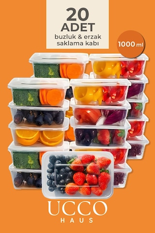 20 Adet 1000 Ml Ekonomik Buzdolabı & Mikrodalga Sızdırmaz Kapaklı Saklama Kabı Seti Buzluk Organizer Turuncu