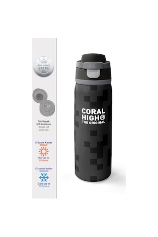 Coral High Siyah Blok Desenli Pipetli Ve Direkt İçim Çelik Termos 800 Ml 38554 Siyah