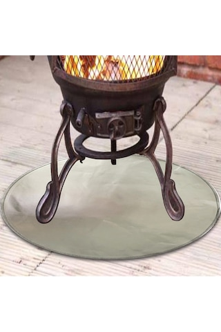 Alev Geçirmez Soba Matı Yuvarlak Yırtılmaya Dayanıklı Isıya Dayanıklı Gümüş