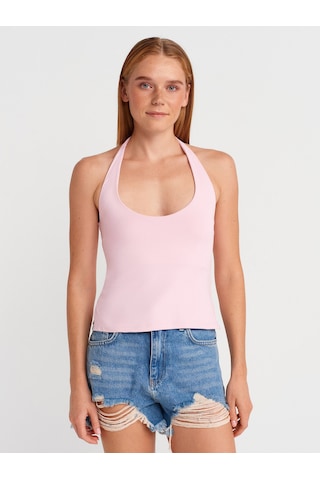 Dilvin 31753 Halter Yaka Top-toz Pembe Toz Pembe
