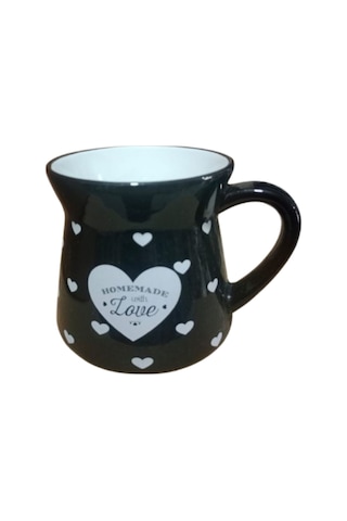 Seramik Kulplu Bardak Kalpli Desen Renli 250 Cc - Siyah Siyah