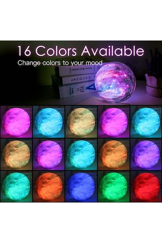 Vkemall 3d Ay Lamba, 5.9 İnç 16 Renkli Alev Işığı, Ev Dekorasyonu Odalar İçin, Çocuk/genç/yetişkin Hediyesi, Yıldızlı Gece Ambiyans Lambası Çok Renkli