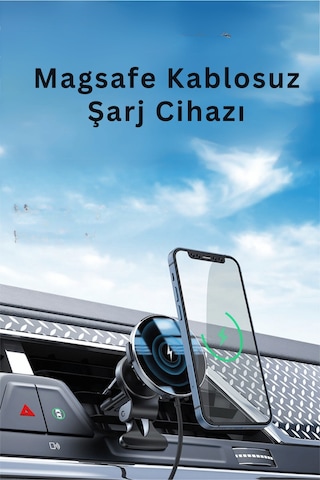 C1331 Izgara Klipsli 15w Kablosuz Şarjlı Magsafe Araç Tutucu Siyah