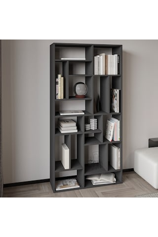 Nicola Kitaplık 18 Raflı, Modern Kütüphane Antrasit