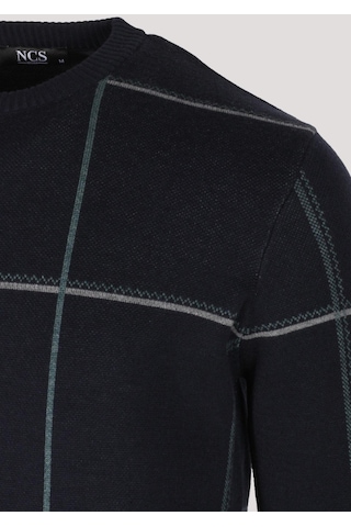 Erkek Triko Lacivert Bisiklet Yaka Desenli Slim Fit Pamuklu Kazak Ncs Jeans 3744-lacivert Lacivert