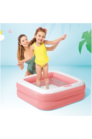Şişme Taban Mini Kare Çocuk Havuzu - 86x86x25 Cm Pembe