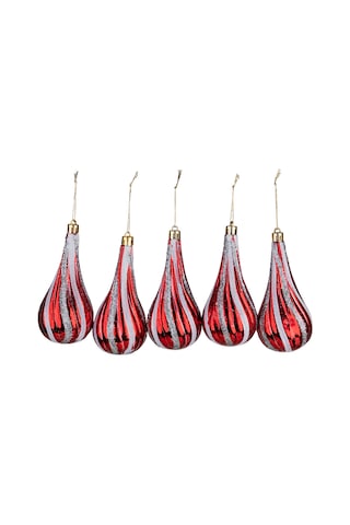 Yılbaşı Süsü 5'li Damla Kırmızı 12 Cm
