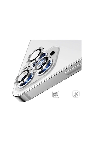 Apple Uyumlu iPhone 14 Pro Max Kamera Koruyucu Lens Mercek Metal Çerçeveli 3lü Set Gümüş Gri Silver