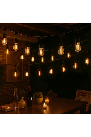 Ayt Ledx Kb00002 10 Lu E27 Duy Sıralı 10 Metre Lamba Kablosu 10 Adet Duy İçerir Açık Hava Düğün Eğlence Aydınlatması
