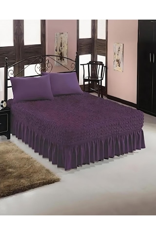 StarMall Bürümcük Etekli Çarşaf Yatak Örtüsü Lastikli 1 Adet Mor