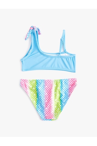 Koton Bikini Takımı Deniz Kızı Baskılı Tek Omuz İnce Askı Detaylı Mavi 4skg00010mm Mavi