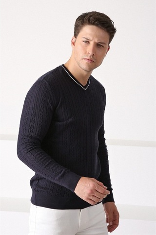 Ferraro Lacivert V Yaka Erkek Pamuk Kazak Lacivert (456045976) Lacivert