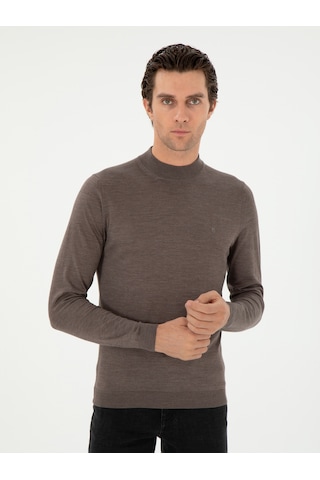 Cacharel Vizon Slim Fit Kaşmir İpek Karışımlı Çeyrek Balıkçı Yaka Triko Kazak Kahverengi