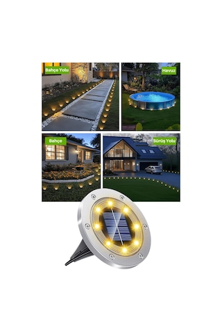 Technojet 1adet Solar Ultra Parlak Smd 8led Kazıklı Çim Zemin Bahçe Aydınlatma Güneş Enerjili Sarı Sarı