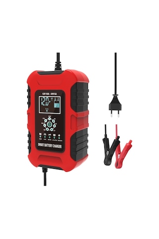 Foxsur 10a 12v 7-segment Motosiklet/araba Akıllı Akü Şarj Cihazı Kırmızı