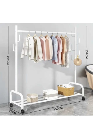 Metal Siyah Portmanto Konfeksiyon Askısı Ayaklı Askılık Elbise Askılığı Tekerlekli 154 150 Cm 6014