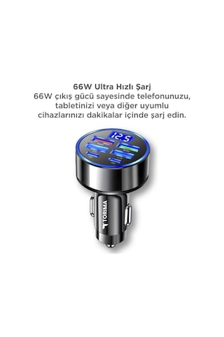 Süper Hızlı 66w 6 Girişli 2 Type-c + 4 Usb Girişli Araç Şarj Başliği