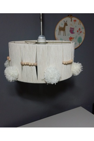 Ekru Makrome Avize Çocuk Odası Avize Bebek Odası Avize Aydınlatma Ahşap Boncuk E27 Duy Ekru