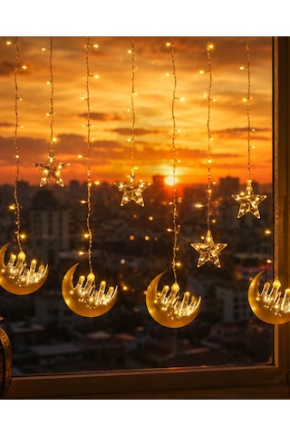 Ramazan Temalı Led Işık Hilal Ve Yıldız Figürlü Dekor Lambası Çok Renkli