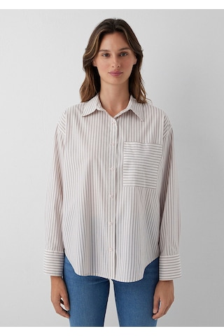 Mavi Bordo Çizgili Gömlek Loose Fit / Bol Rahat Kesim 1211201-87982 Ekru