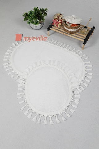 My Evilla Modern Simirna Dekoratif Peluş Oval 60x100-50x60 Ponpon Saçaklı Klozet Takımı