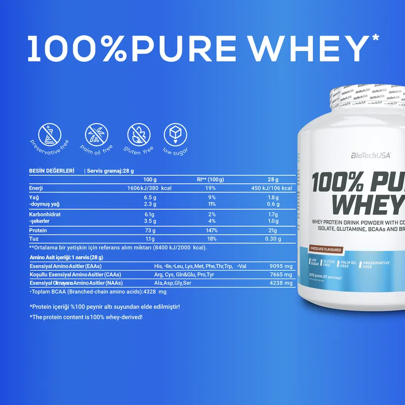 Biotechusa 100% Pure Whey Protein 2270 Gr Yüksek Proteinli Whey Protein Çikolata