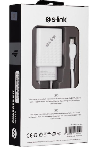 S-link Sl-ec50 12w Hızlı Şarj 5v 2400ma Apple Uyumlu iPhone , , Kablolu 2 Usb Çıkışlı Beyaz Ev Şarj Adaptörü