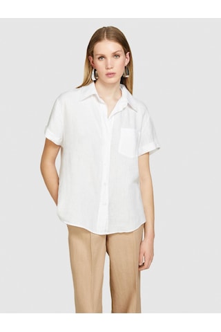 Sisley %100 Keten Düğmeli Göğüs Cepli Kısa Kollu Gömlek Kadın Beyaz Gömlek - 324p5bmllq042