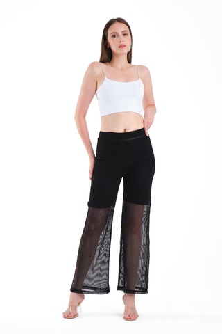 Astarlı Kare File Pantolon Siyah