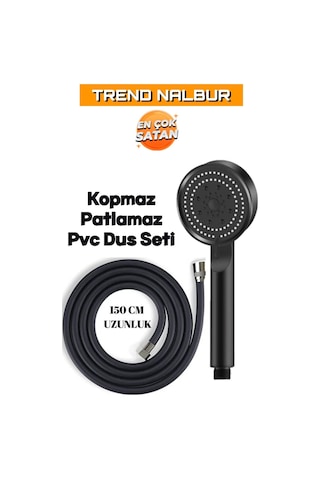 5 Fonksiyonlu Mafsallı Mat Siyah Duş Başlığı Seti, Mat Siyah Duş Başlığı - Pvc Hortum Duş Seti Diğer