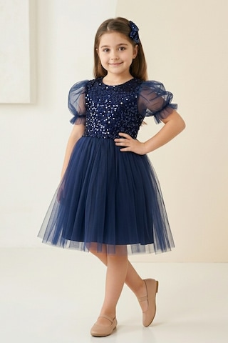 Mnk Baby & Kids Balon Kol Pul Payet Kız Çocuk Tütü Elbise M00751 Lacivert