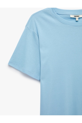 Koton Pamuklu Kısa Kollu Bisiklet Yaka Oversize Basic Tişört Mavi 6sak50524ek
