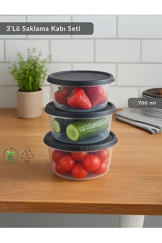 Jet's Home Yuvarlak 3'lü Saklama Kabı Bpa Free Derin Dondurucu İçin Uygun Beslenme Kabı 700 Ml Şeffaf