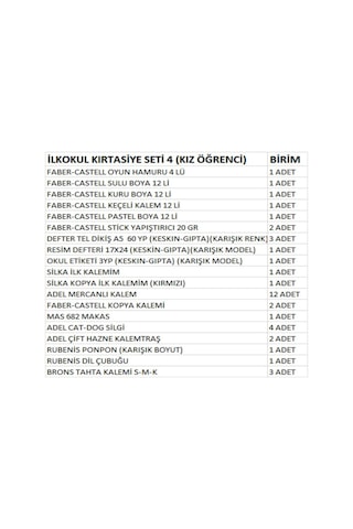 İlkokul Kırtasiye Seti 4 Kız Öğrenci