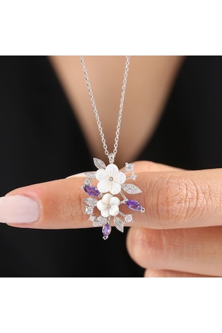 Mia vento Manolya Çiçeği Ametist Taşlı Bahar Senfonisi Flowers Gümüş Kolye
