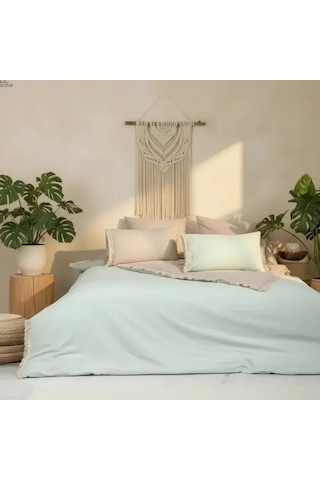 Ham Adaçayı Çift Taraflı Tek Kişilik Nevresim Seti Krem Adaçayı