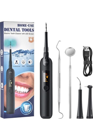 Mufunye Ev İçin Siyah Portatif Ultrasonik Diş Temizleyici: Led Ekranlı, Plak-taş Kaldırıcı, Aileler İçin El Verici Ağız Bakımı Aleti