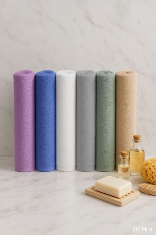 6 Lı Softtouch El Yüz Banyo Havlusu Seti %100 Pamuklu 50x90 Cm Mavi