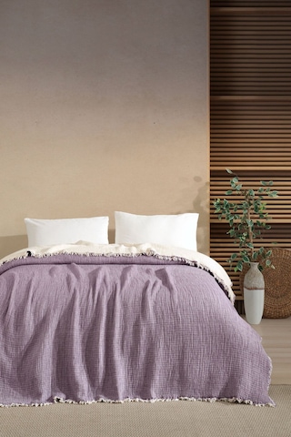 Varol Tek Kişilik 5 Katlı %100 Pamuk Müslin Yatak Örtüsü - Lila Lıla/160x230cm Lila