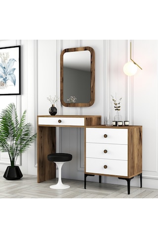 Lizbon Makyaj Masası Aynalı - Ceviz / Beyaz