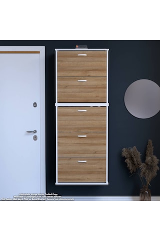 Modilayn Varbi Umay' 2 Li Asma Antre 72x181x25, 5 Cm Lik 5 Düşer Kapak 10 Göz Bölme Ayakkabılık Beyaz - Ceviz