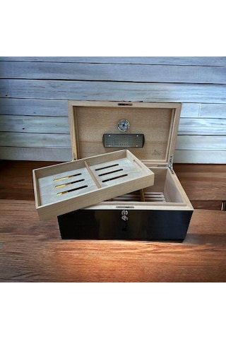 Lubinski İtaly Humidor Puro Kutusu Karbon Desen 120's Cigar Spa Elektronik Puro Nemlendirme Cihazı