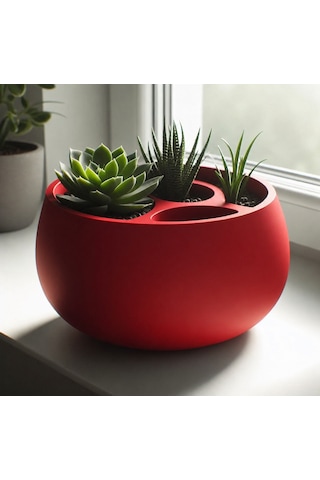 3d Baskı 3lü Sukulent Saksısı Ve Kalemlik Organizer - Dekoratif Masaüstü Bitki Saksısı-kırmızı
