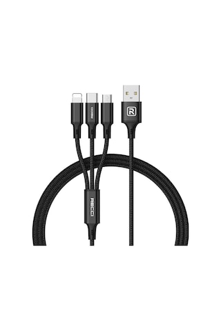 3in1 Çoklu Şarj Kablo Recci Rcs-d120 Fast Wind Serisi Lightning&type-cµ Usb 1.2m Siyah