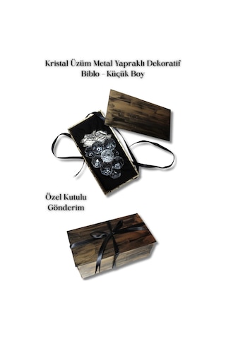 Kristal Üzüm Metal Yapraklı Dekoratif Biblo Küçük Boy