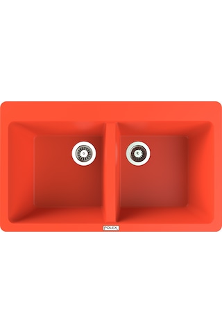 Polex Cristalüx Granit Evye P-N9 Turuncu 2 Hazneli Tezgah Altı Ve Tezgah Üstü Mutfak Evyesi 86x50.5 CM